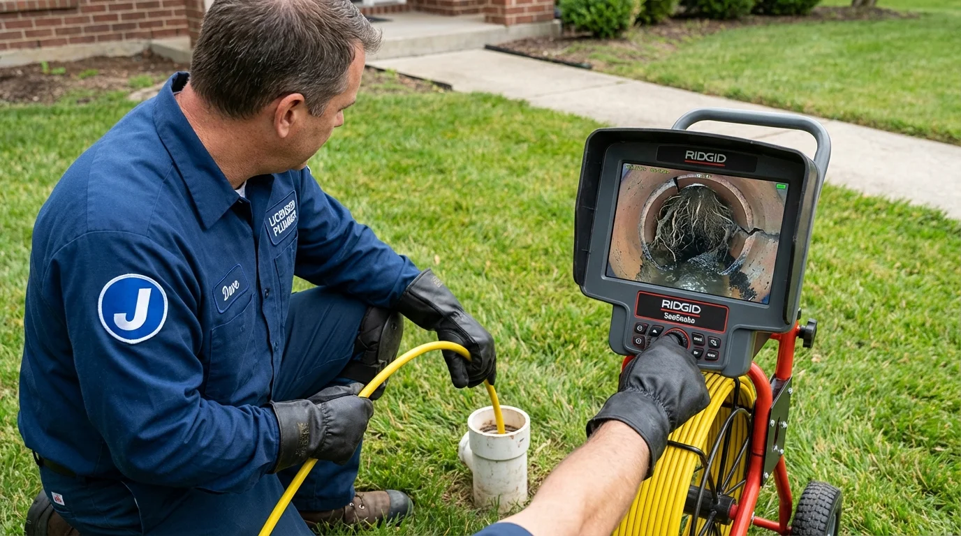 Sewer camera inspection being performed by Johns Plumbing LLC in Rowley